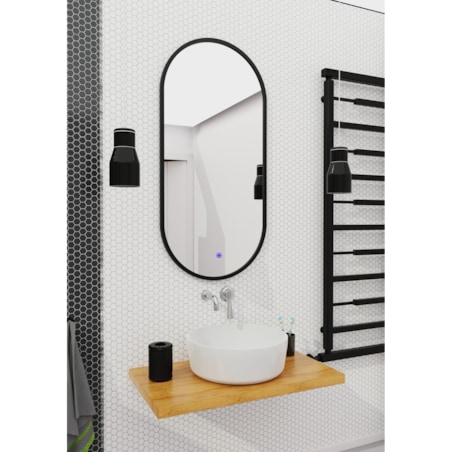 Lustro owalne LED z poświatą i włącznikiem - czarne - 55/90 cm