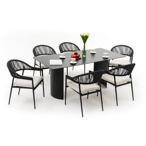 Zestaw mebli ogrodowych aluminiowe nowoczesne BELIZE LUX czarno beżowe