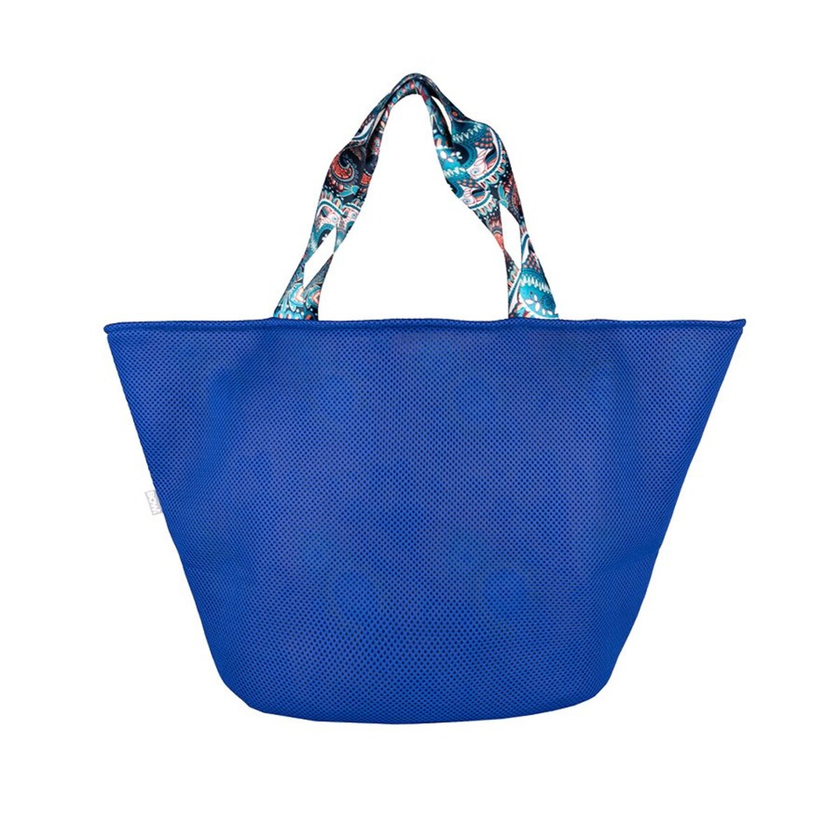 Torba na zakupy owalne dno 72X40 niebieska wnętrze kolorowe kwiaty