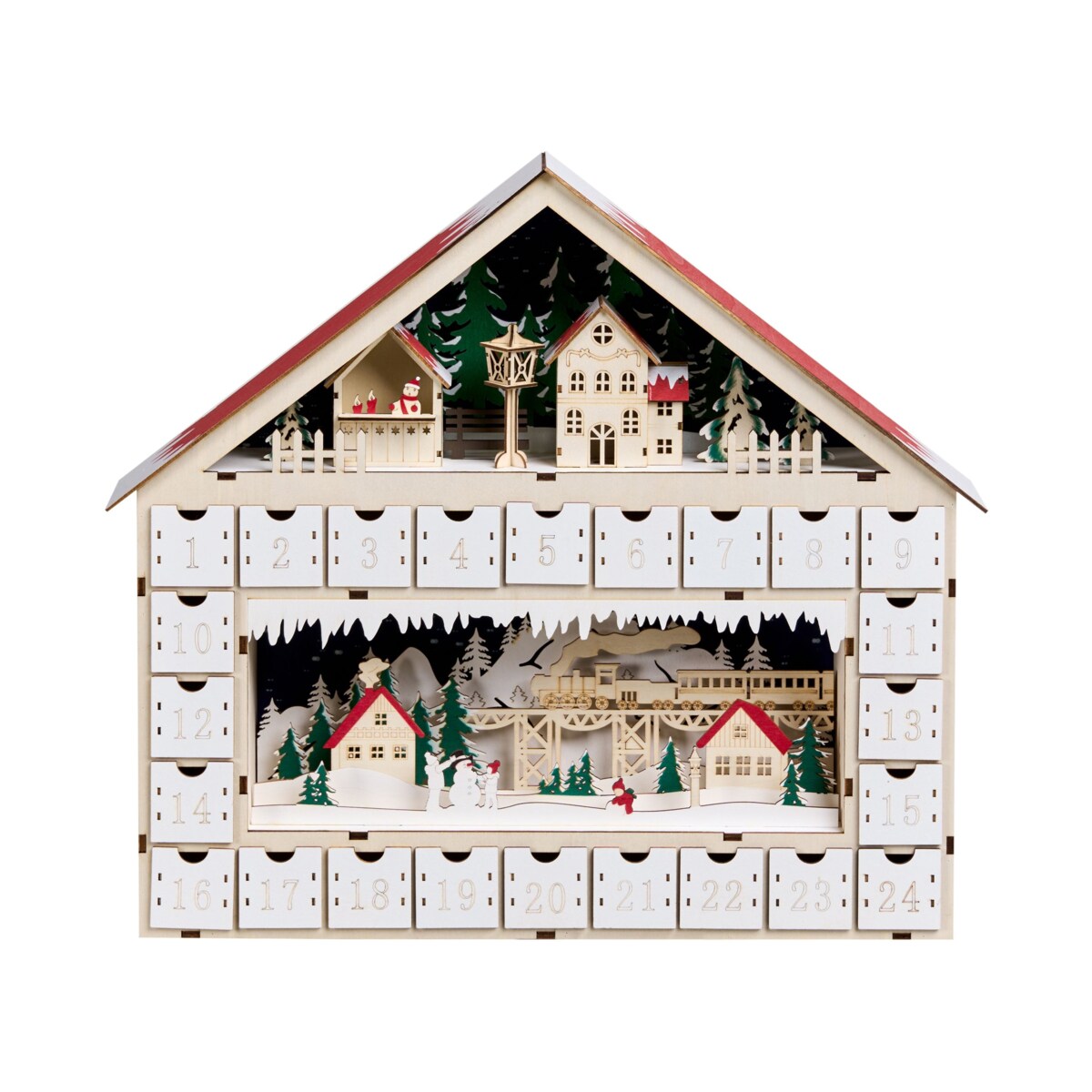 Dekoracja świąteczna LED NISSER Kalendarz adwentowy 44 cm Jasnobrązowy