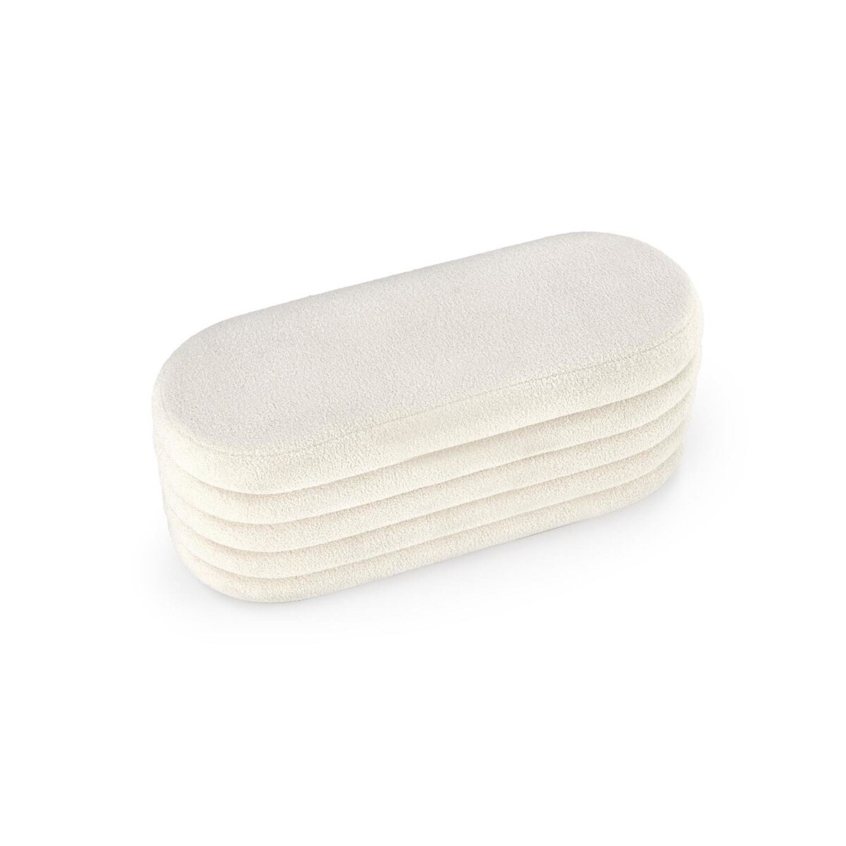 ŁAWKA ZE SCHOWKIEM Lessi kremowa TKANINA BOUCLE owalna