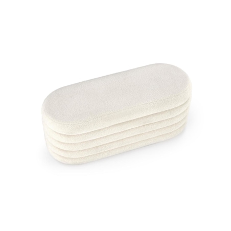 ŁAWKA ZE SCHOWKIEM Lessi kremowa TKANINA BOUCLE owalna