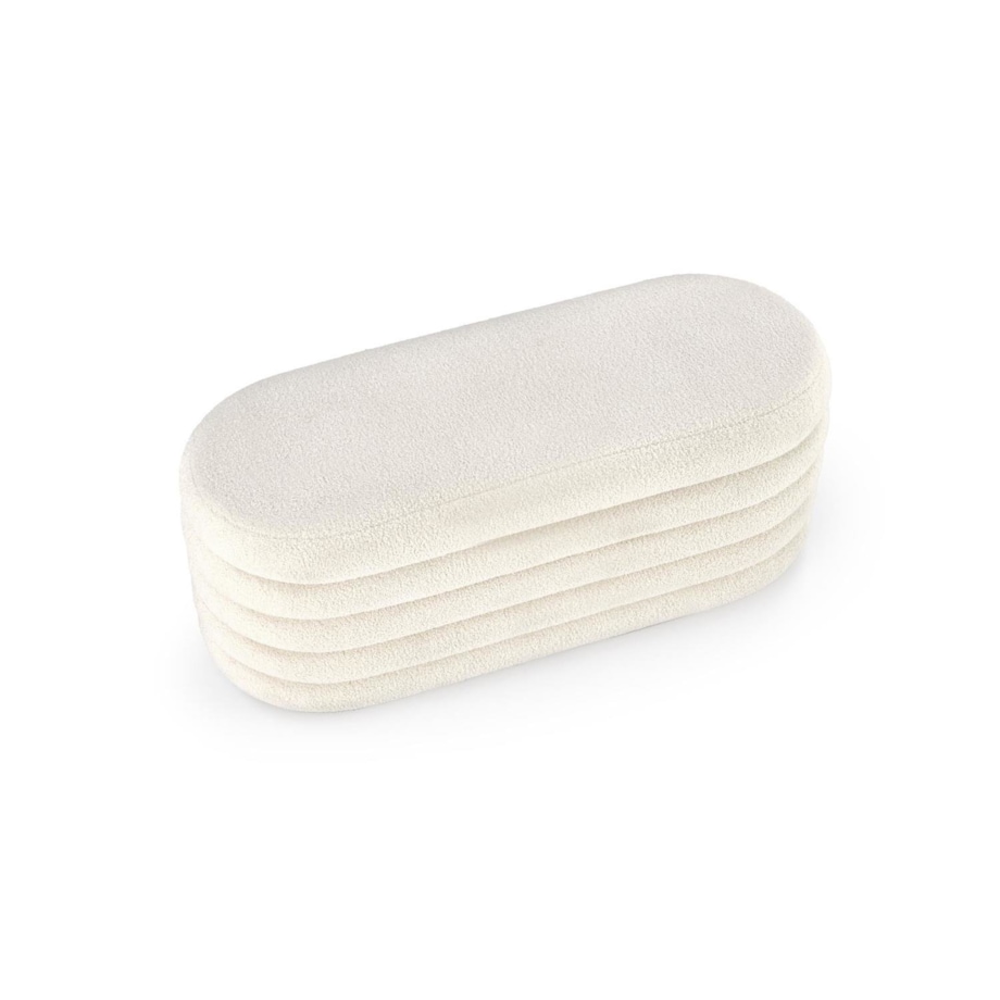 ŁAWKA ZE SCHOWKIEM Lessi kremowa TKANINA BOUCLE owalna