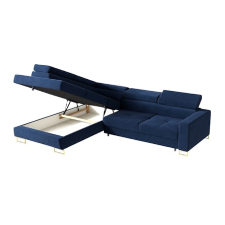 Narożnik rozkładany MERY z regulowanymi zagłówkami na złotych nóżkach lewy