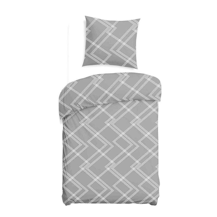 Pościel bawełniana 140x200 Geline szara w minimalistyczne geometryczne białe linie, Cottonlove