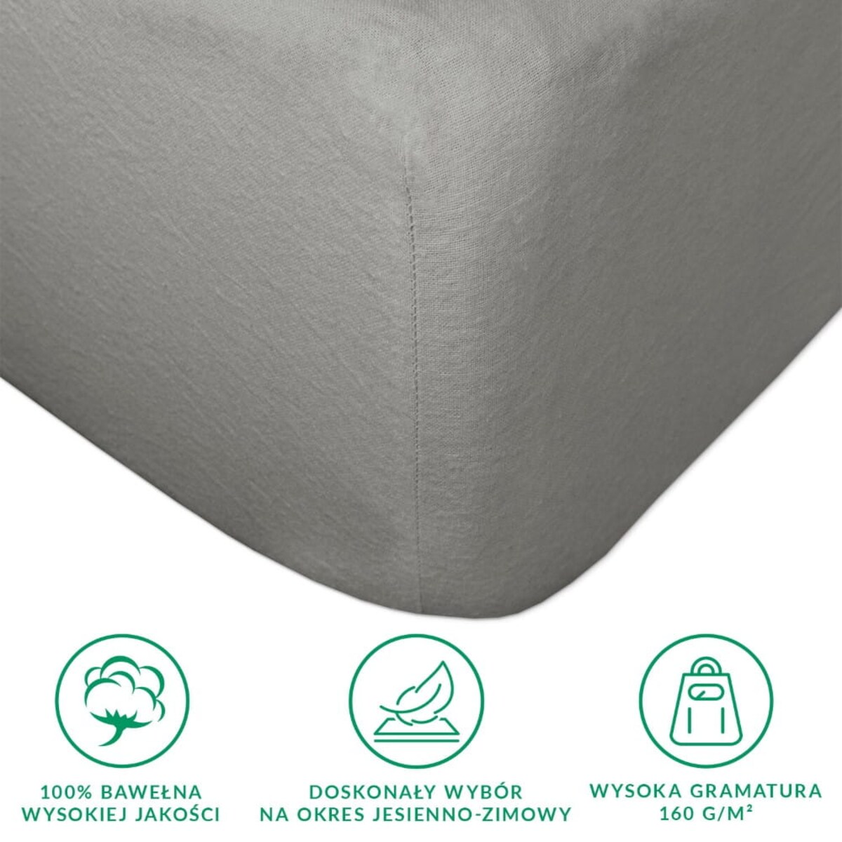 Prześcieradło flanela z gumką 180x200 kolor szary