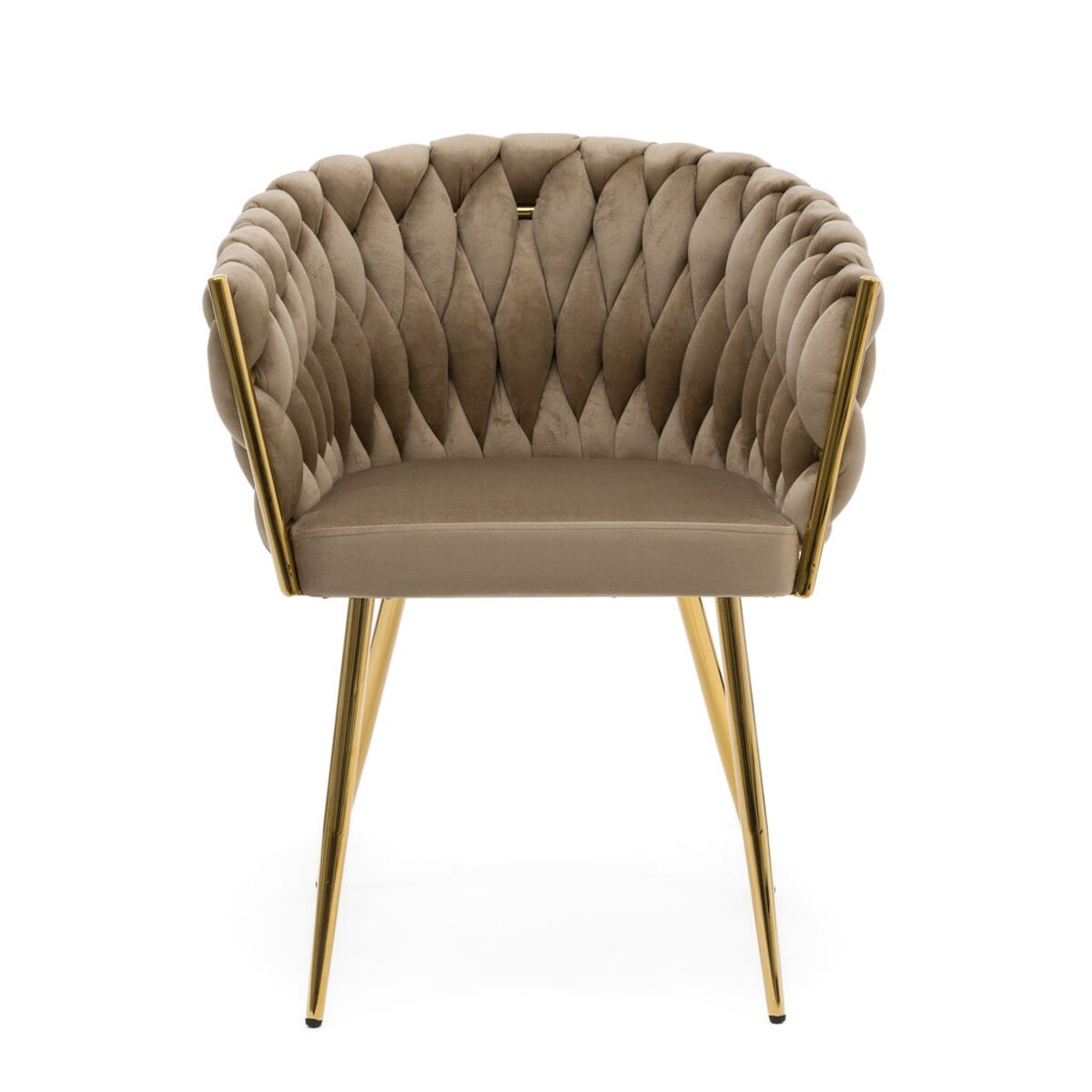 KRZESŁO DO JADALNI TAPICEROWANE PLECIONE OPARCIE ROSA GOLD COFFEE WELUROWE