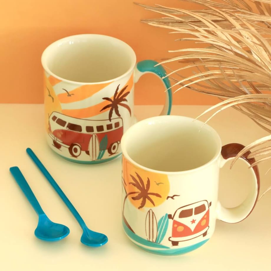 Kubek ceramiczny SUNRISE z uchwytem 450ml - ręcznie malowany na kawę herbatę z letnim motywem, upominek prezent dla faceta mężczyzny kobiety