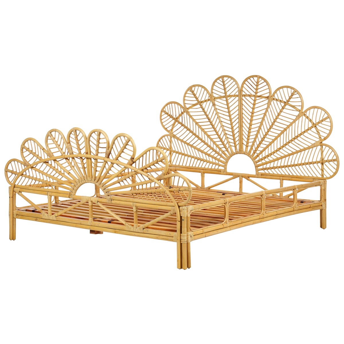 Łóżko Rattan FLORENTINE 160 x 200 cm Jasnobrązowy