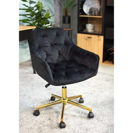 Fotel obrotowy welurowy LARGO czarny na złotej stopie