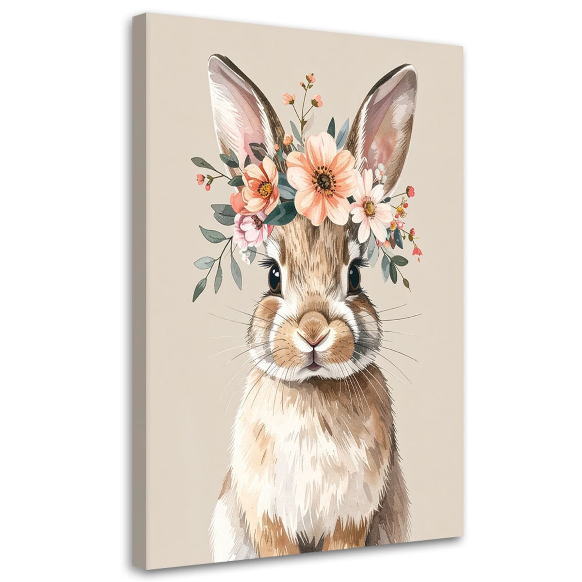 Obraz do pokoju dziecka niemowlaka, Zając królik zwierzęta leśne beżowy 20x30 cm