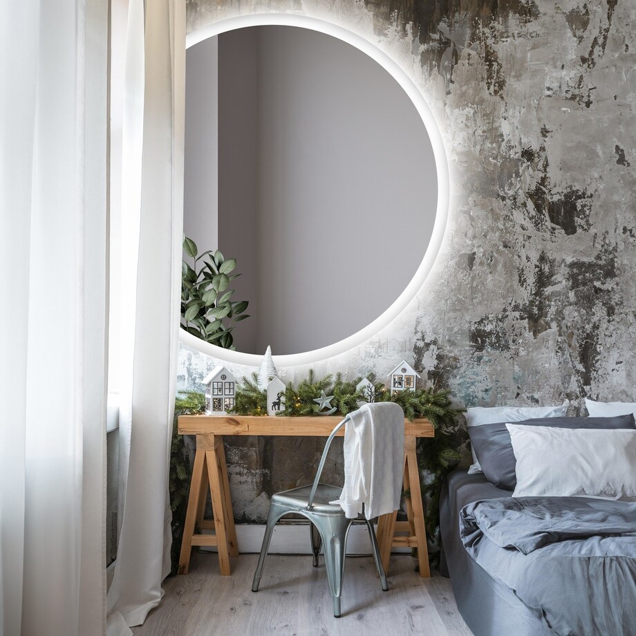 Lustro CAPELLA ŚCIĘTY BOK piaskowane z podświetleniem LED fi 120 S