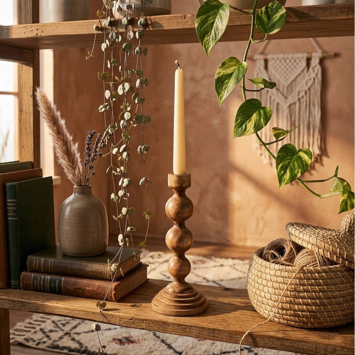 ŚWIECZNIK KANDELABR 30cm WYSOKI BOHO RETRO DO DOMU SALONU DEKORACJA OZDOBA