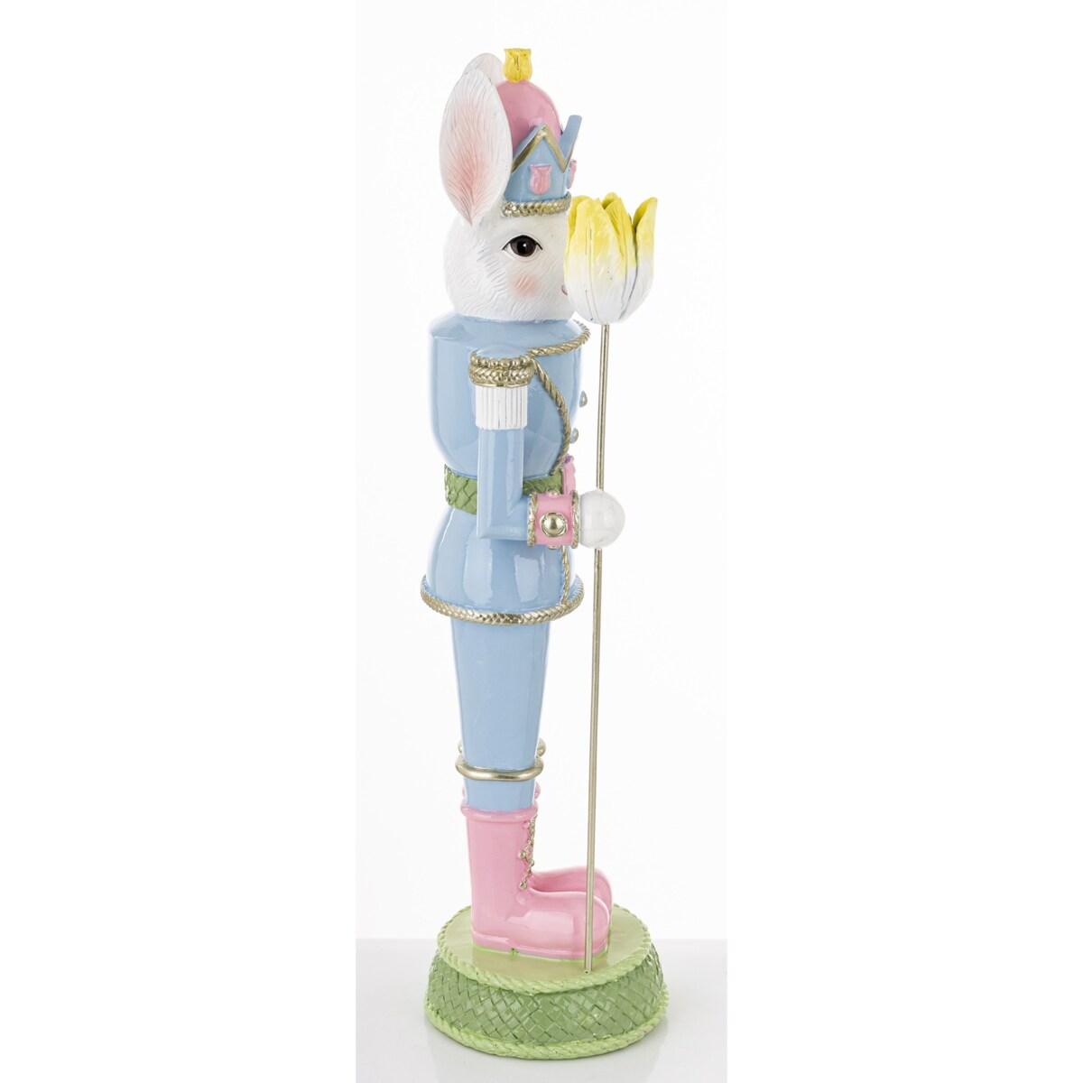 Figurka - Królik w błękitnym mundurze 55x15x14 cm SOLDATO-2 z tulipanem