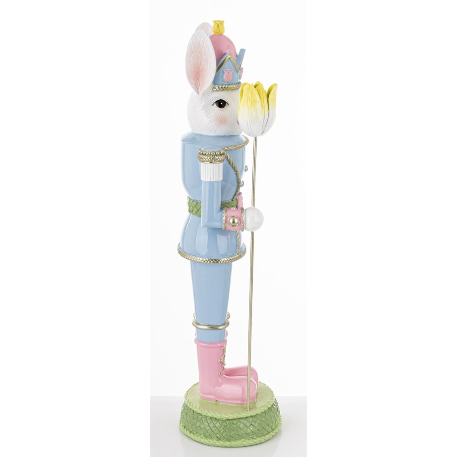 Figurka - Królik w błękitnym mundurze 55x15x14 cm SOLDATO-2 z tulipanem