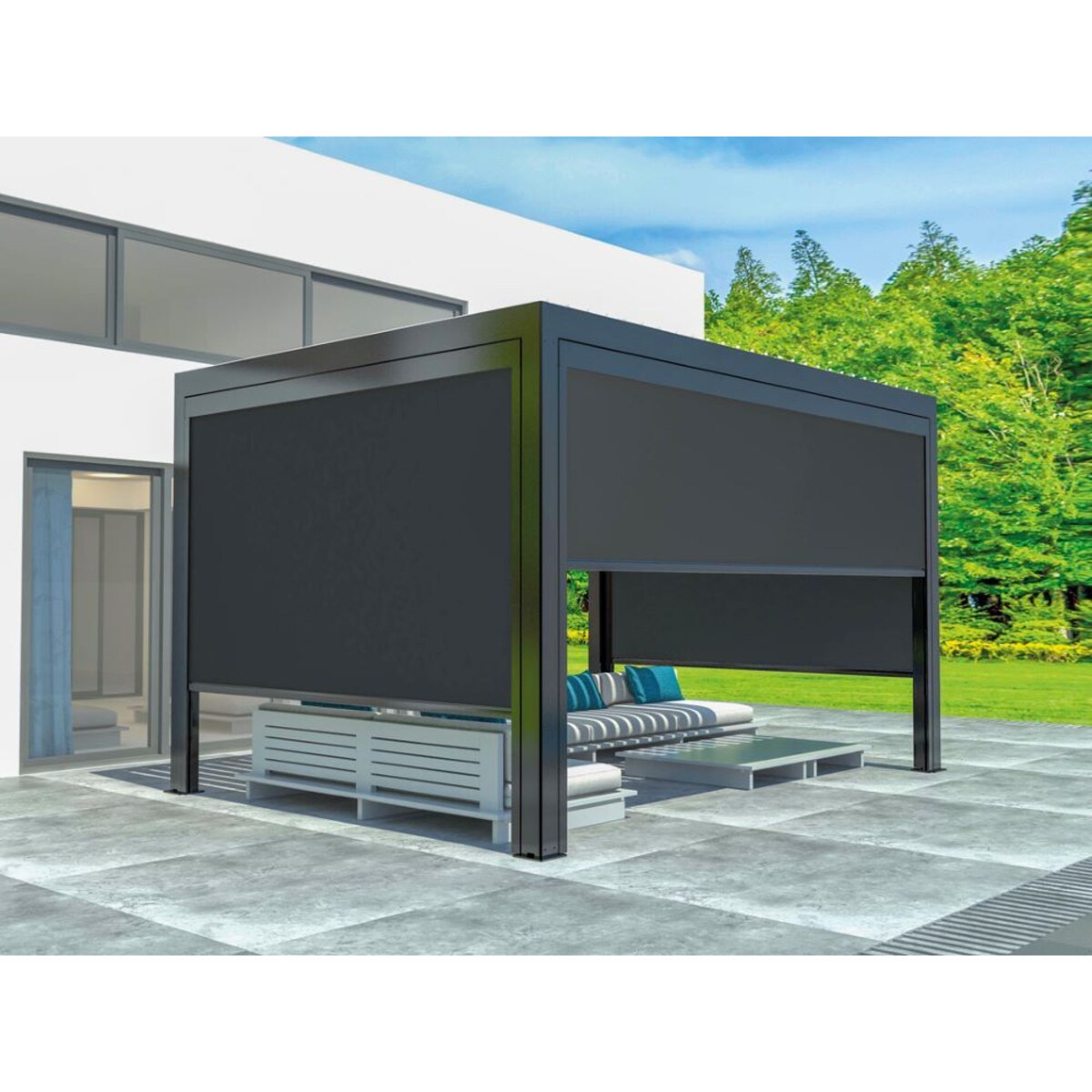 Markiza tarasowa 370x238cm ścianka boczna do pergoli 4m antracytowa