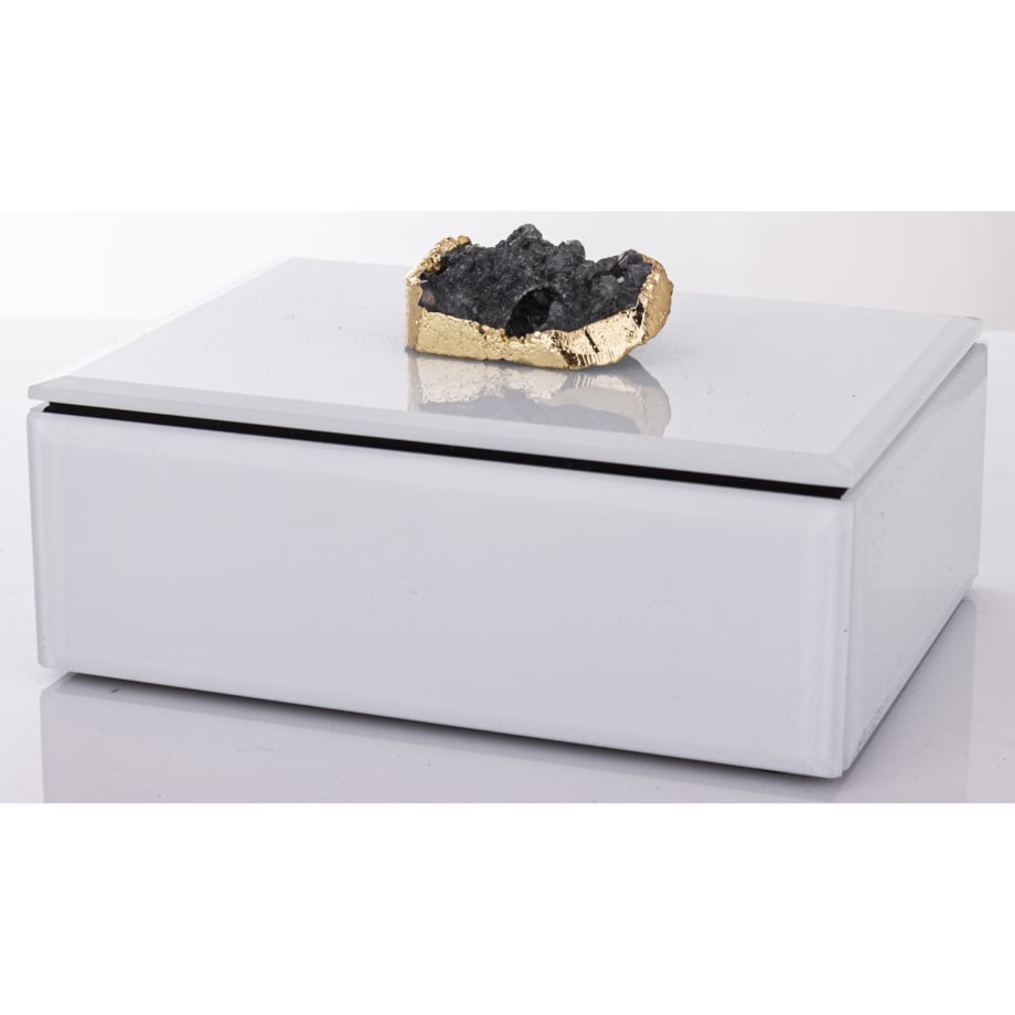 Szkatułka szklana na biżuterię 16x12x8,5 cm DEKOR AGAT biała