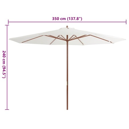 vidaXL Parasol ogrodowy na drewnianym słupku, 350 cm, piaskowa biel