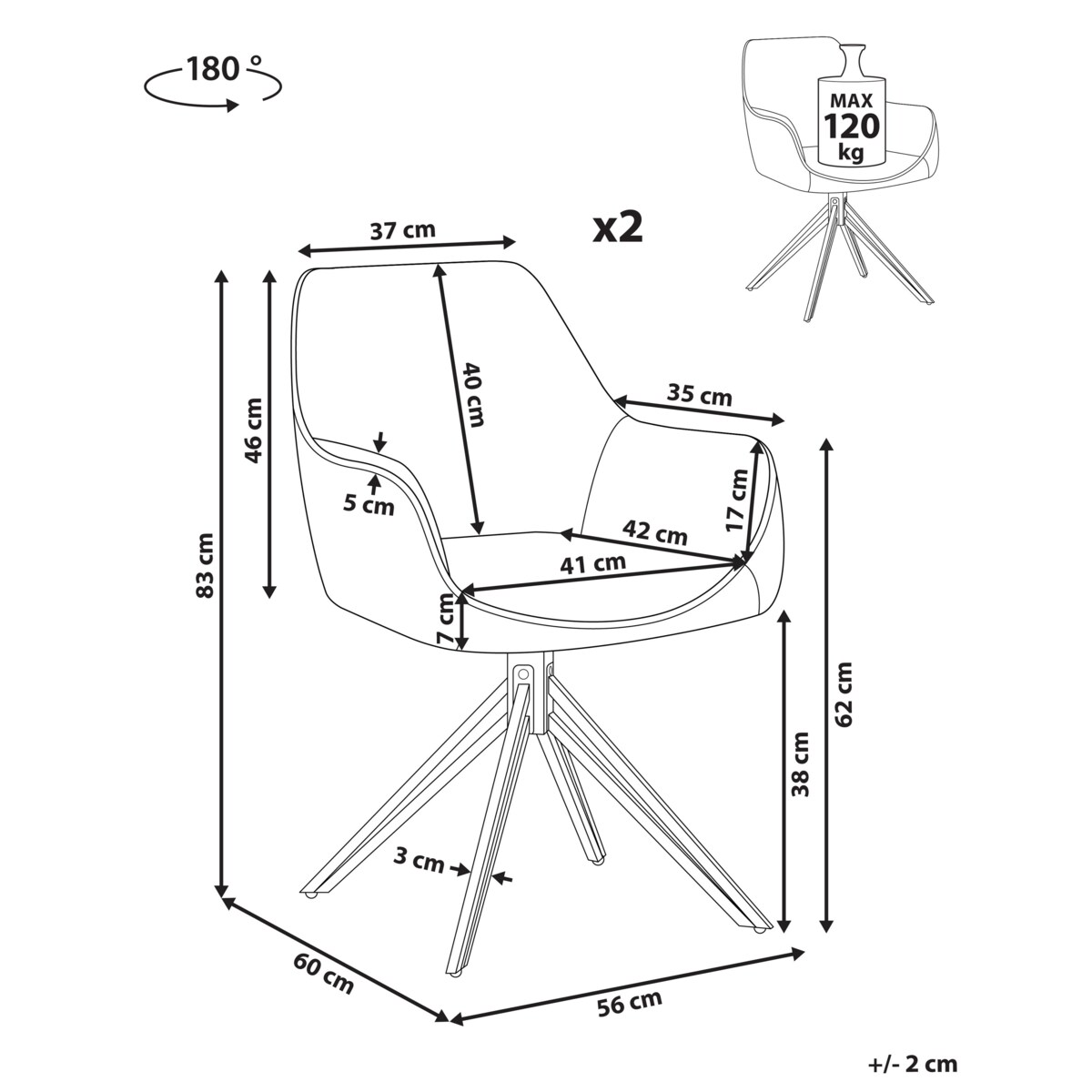 Zestaw 2 krzeseł JODAR Tkanina Lazurowy
