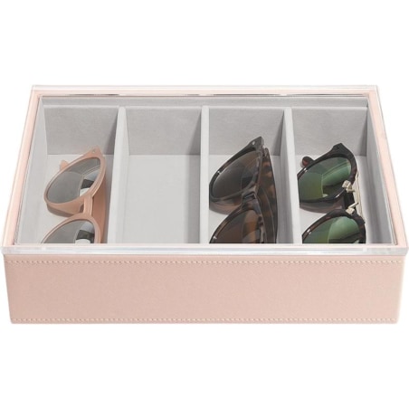 Pudełko na okulary Stackers Classic 4 komorowe różowe z akrylową pokrywką