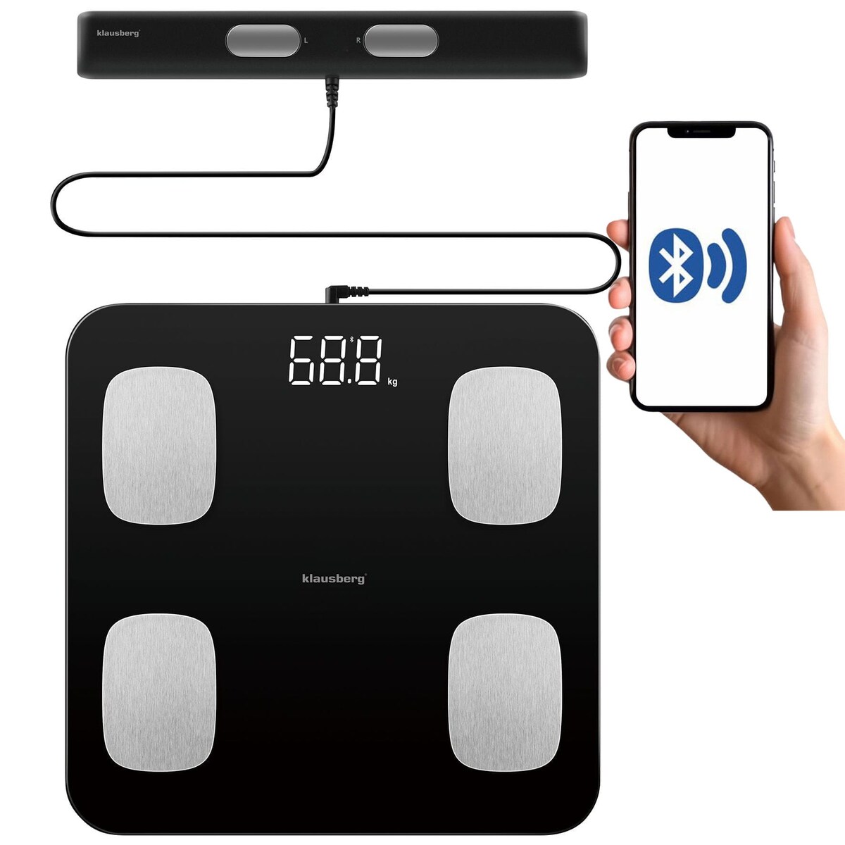 Waga łazienkowa z pomiarem tkanki tłuszczowej i składu ciała, Smart, BT,  KLAUSBERG czarna