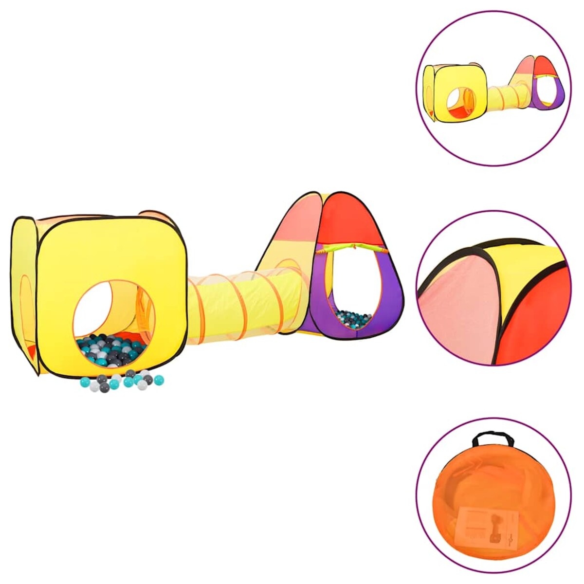 vidaXL Namiot do zabawy z 250 piłeczkami, kolorowy, 255x80x100 cm