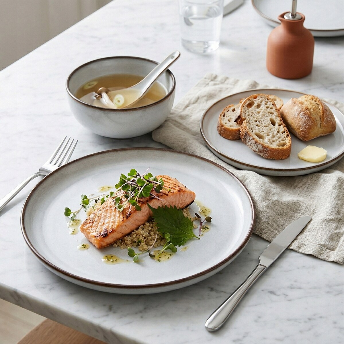 SERWIS OBIADOWY DLA 6 OSÓB ZESTAW TALERZY MISEK 18 el SZARY NOWOCZESNY