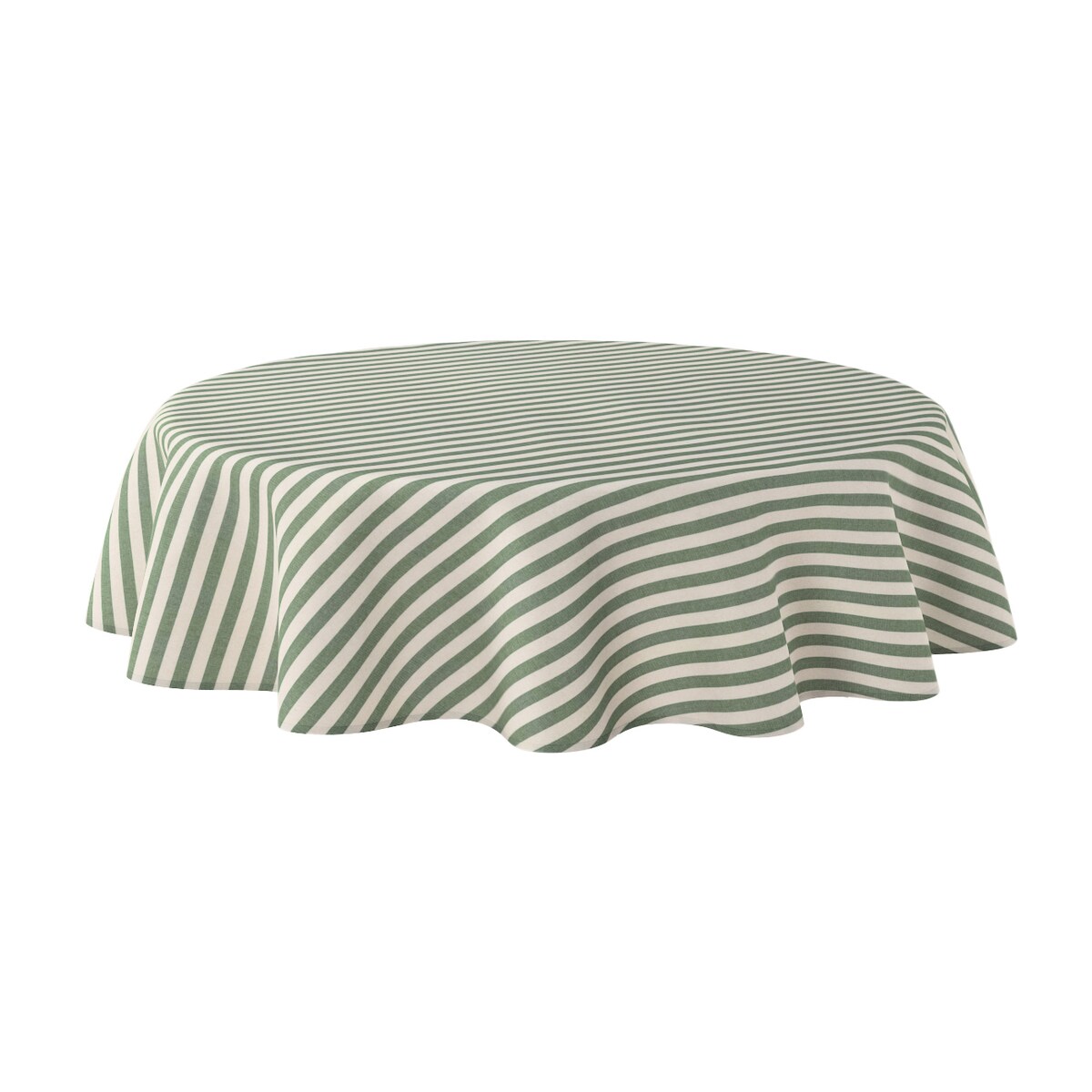 Obrus okrągły 160 x 160 cm zielono-białe pasy (1,5cm)