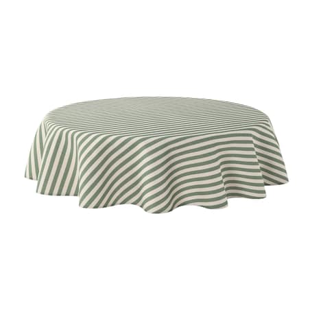 Obrus okrągły 160 x 160 cm zielono-białe pasy (1,5cm)