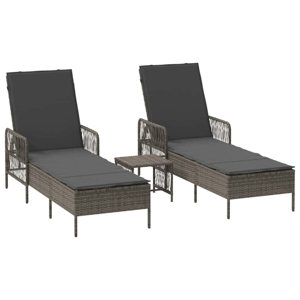 vidaXL Leżak z poduszką 2-osoba 2 pcs Szary 35 x 35 x 32cm polirattan