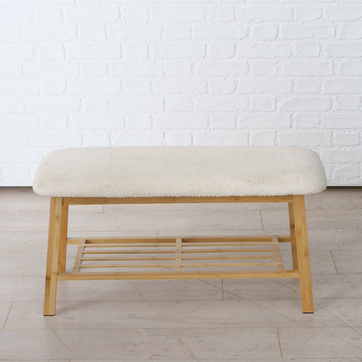 Ławka na buty z siedziskiem miś BENJA, bambusowy stelaż