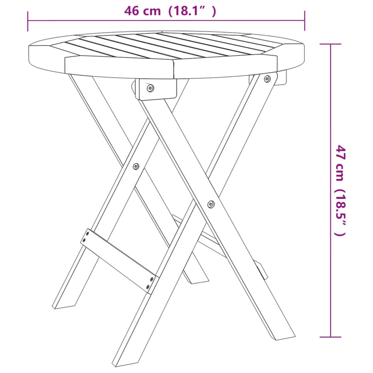 vidaXL Składany stolik ogrodowy, biały, Ø 46 cm, lite drewno akacjowe