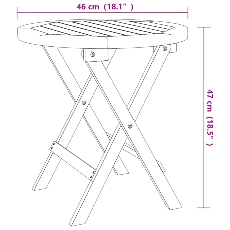 vidaXL Składany stolik ogrodowy, biały, Ø 46 cm, lite drewno akacjowe