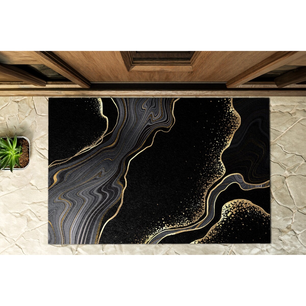Wycieraczka zewnętrzna XXL Czarny marmur 150x100cm