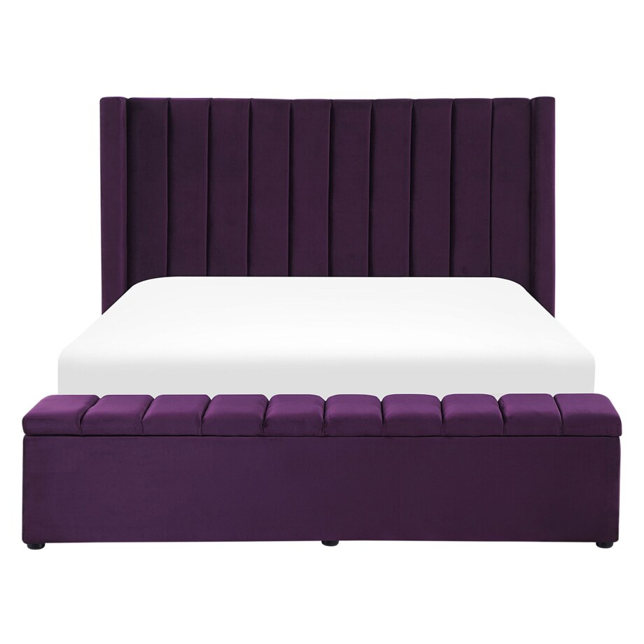 Łóżko welurowe z ławką 160 x 200 cm fioletowe NOYERS