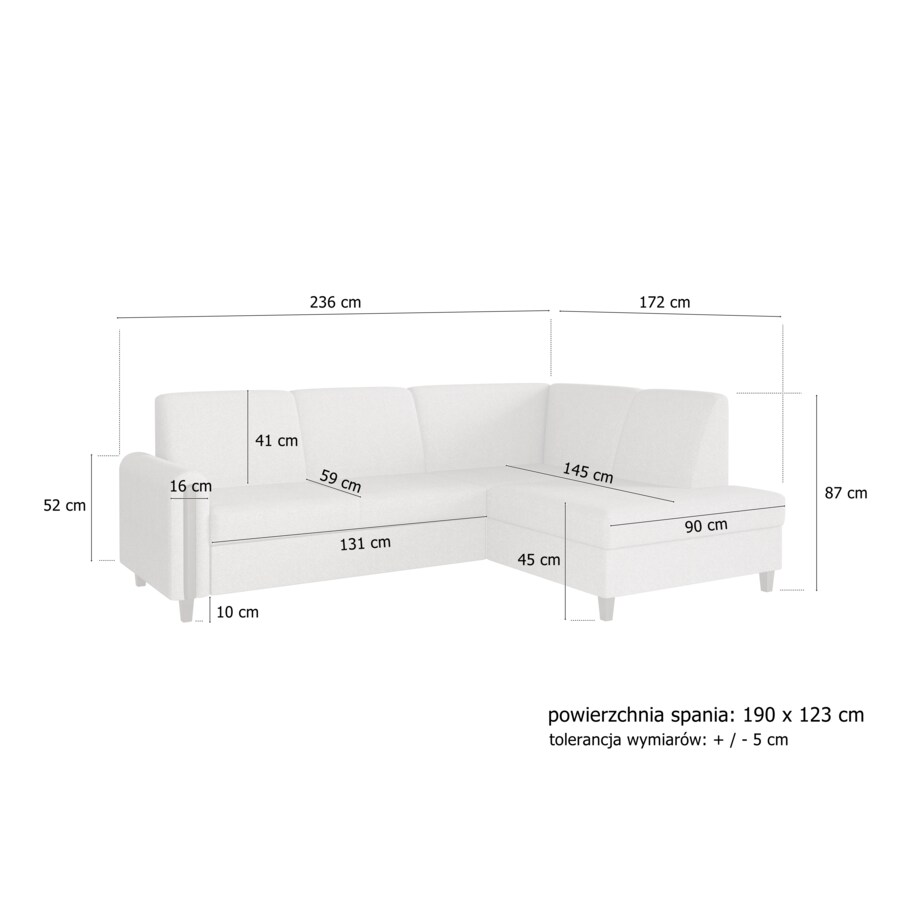 Rozkładany narożnik FLORA w tkannie bubble prawostronny- szary