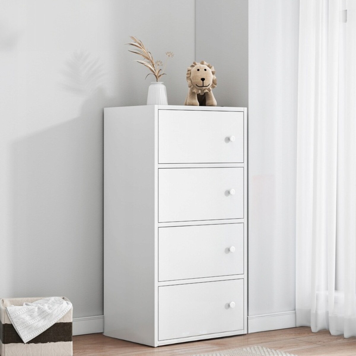 Biały regał komoda 102 cm 4 półki drewniany styl skandynawski