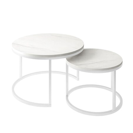 Okrągły stolik kawowy CIRI 2w1 biały marmur levanto 50/70 cm