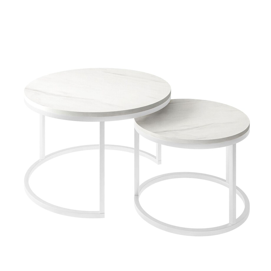 Okrągły stolik kawowy CIRI 2w1 biały marmur levanto 50/70 cm