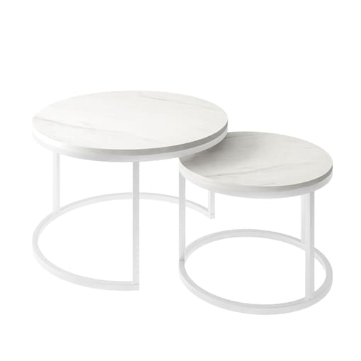 Okrągły stolik kawowy CIRI 2w1 biały marmur levanto 50/70 cm