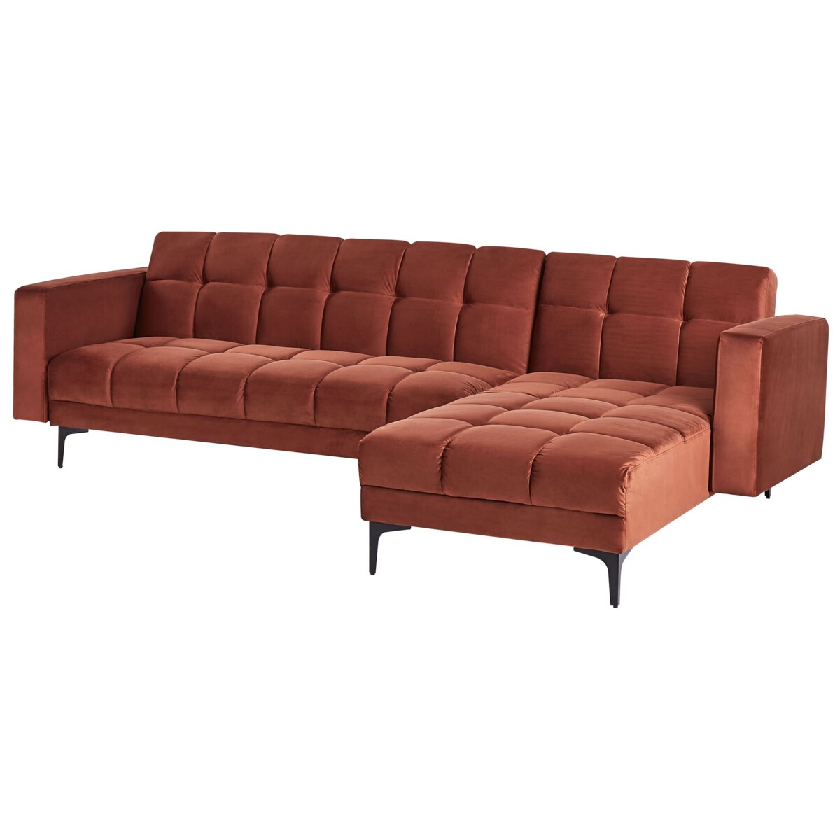 Sofa narożna lewostronna z otomaną ALNES Jasnoczerwony Welur Lewostronny