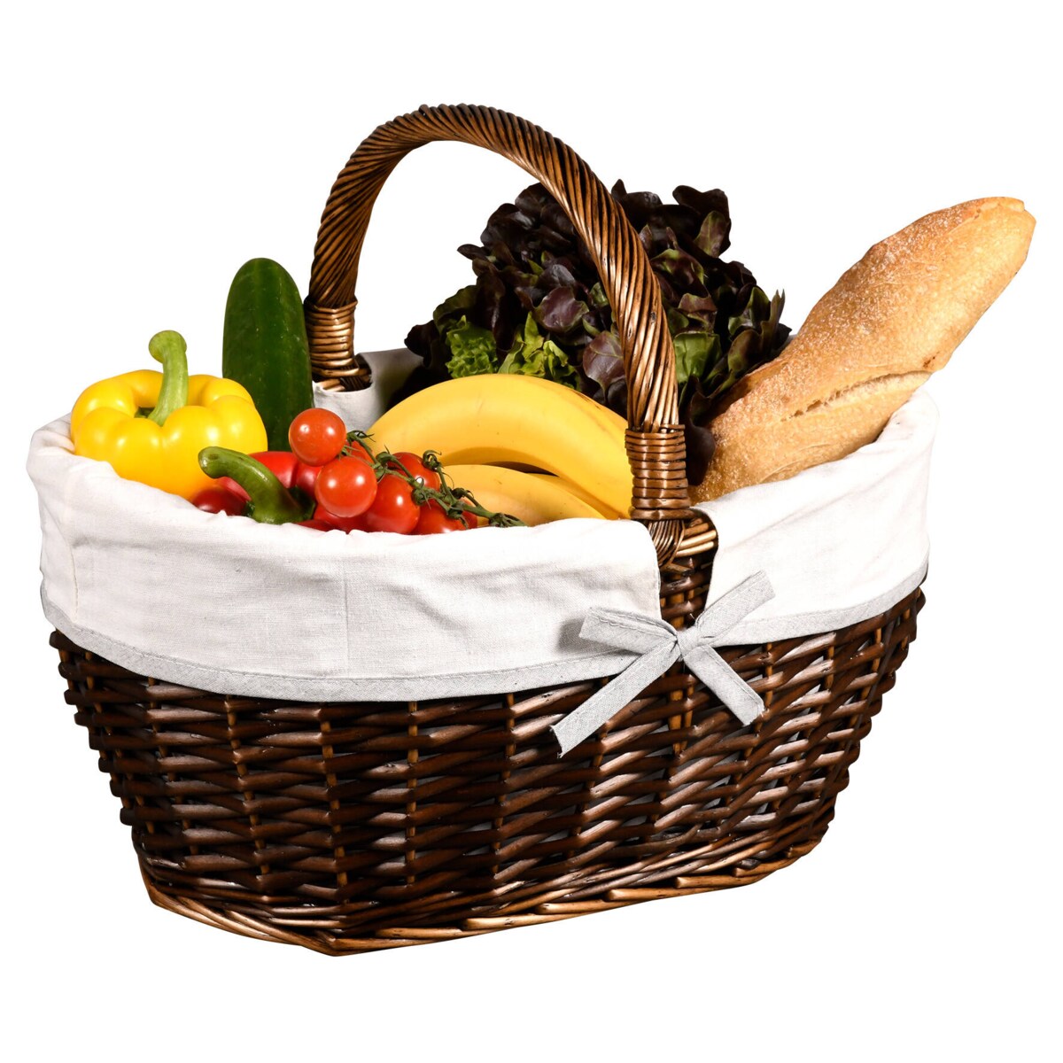 Pleciony kosz piknikowy z materiałową wyściółką, 45 x 34 cm