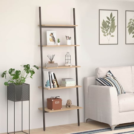 vidaXL Regał drabina z 5 półkami, jasnobrązowo-czarny, 64x34x185,5 cm