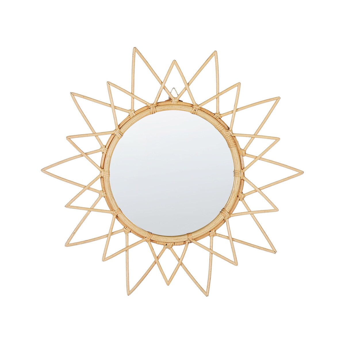 Rattanowe okrągłe lustro ścienne słońce ⌀ 61 cm naturalne AROEK