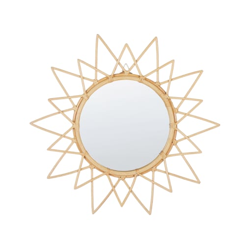 Rattanowe okrągłe lustro ścienne słońce ⌀ 61 cm naturalne AROEK