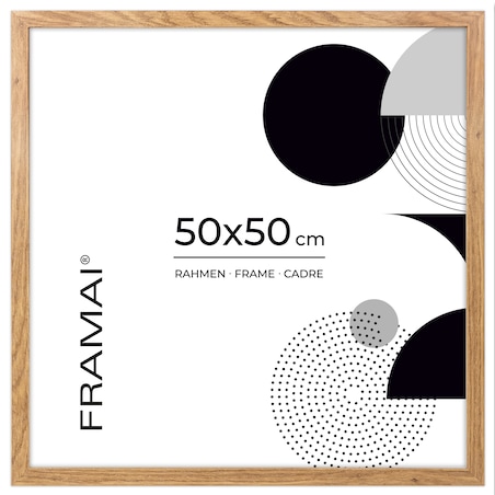 Ramka na zdjęcia 50x50 cm dębowa rama MDF z plexi do powieszenia pion poziom klasyczna kwadratowa ramka FRAMAI®