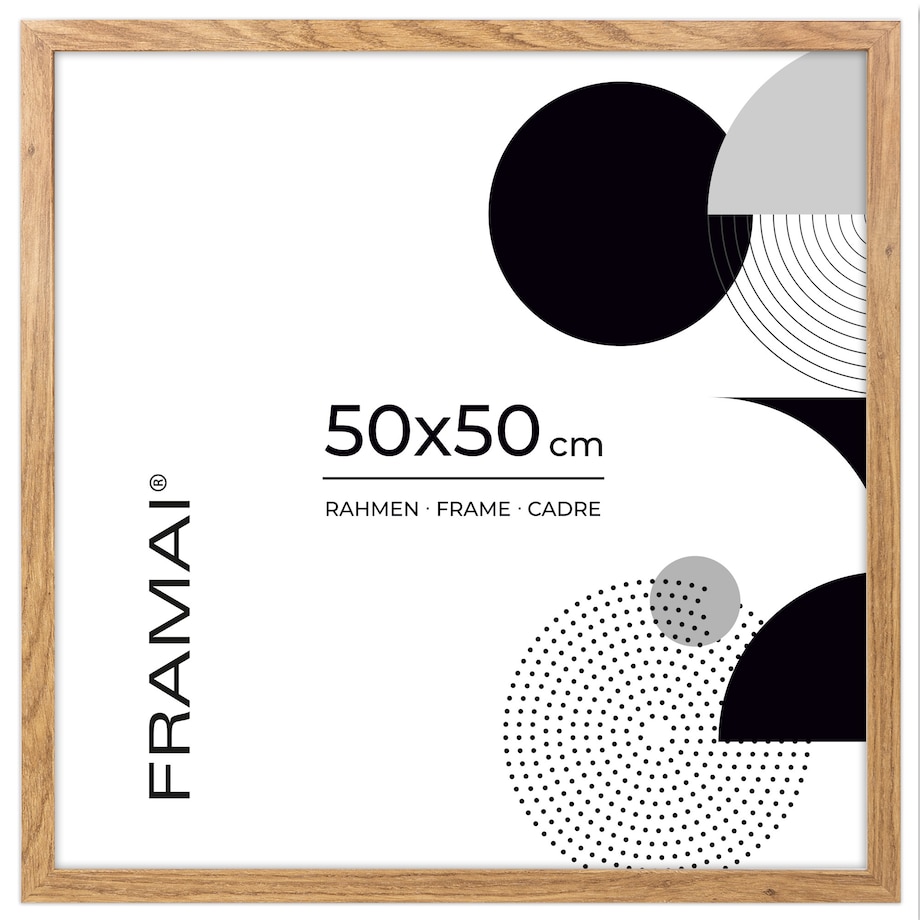 Ramka na zdjęcia 50x50 cm dębowa rama MDF z plexi do powieszenia pion poziom klasyczna kwadratowa ramka FRAMAI®