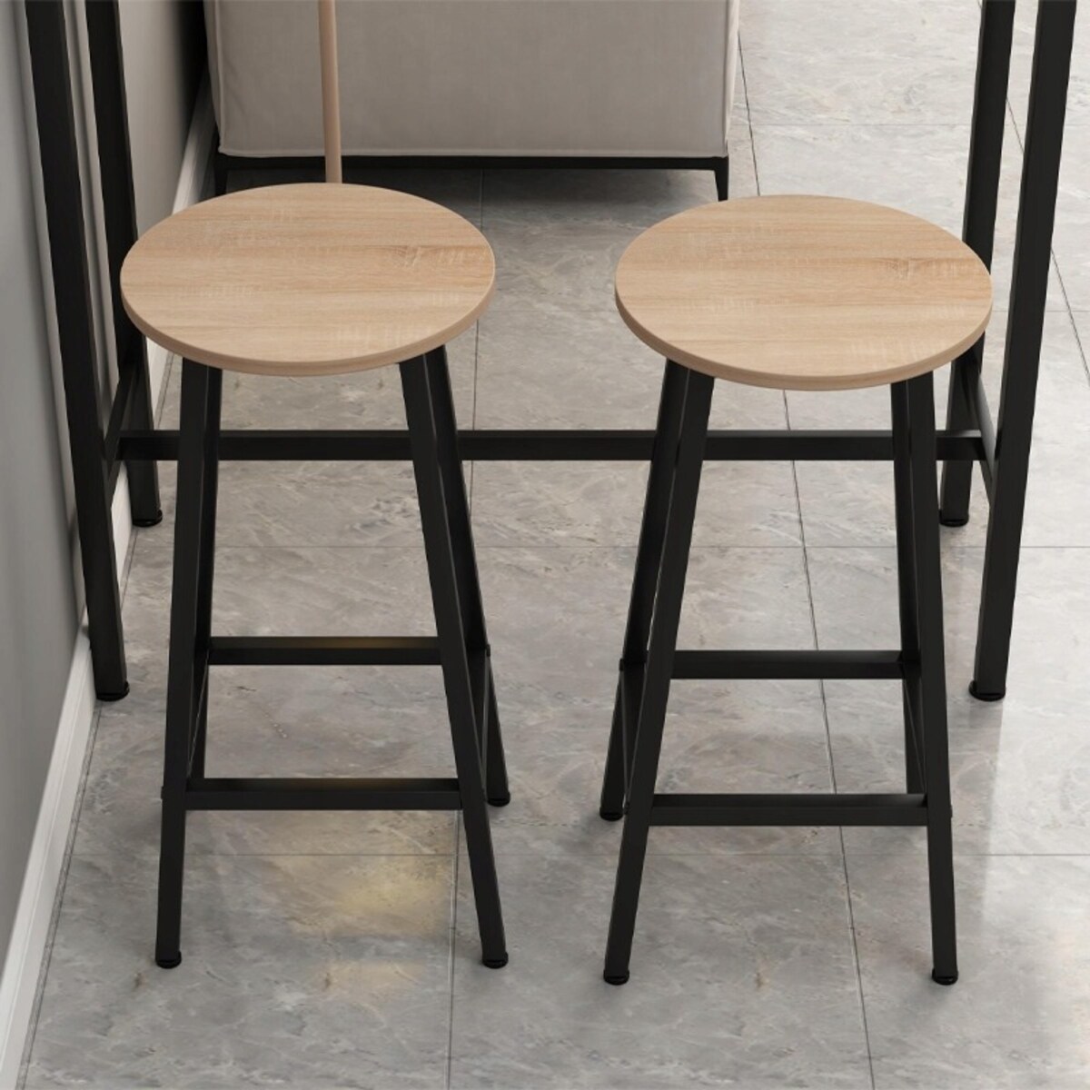 2x krzesło wysokie hoker barowy kuchenny stołek taboret metalowy dąb 65 CM