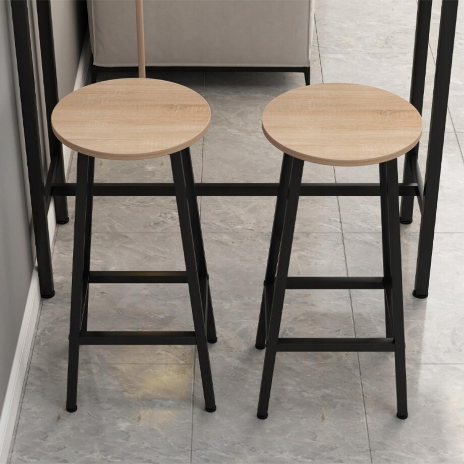 2x krzesło wysokie hoker barowy kuchenny stołek taboret metalowy dąb 65 CM