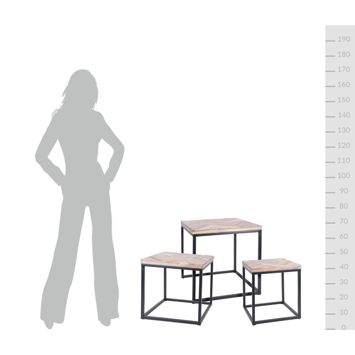 Komplet 3 drewnianych stolików kawowych, metalowy stelaż